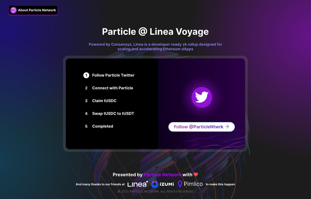 ParticleNtwrk's tweet photo. 1/ 🧵 Let's dive into how to participate in @LineaBuild DeFi Week by creating a Particle Network Account Abstraction (AA) Wallet, claiming tUSDC gaslessly, and swapping the tUSDC to tUSDT gaslessly. A glimpse into the future of DeFi starts here! #Crypto #Wallet https://t.co/95Fq4KKQMP