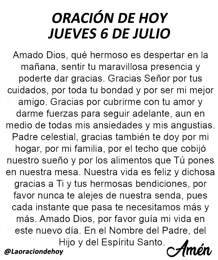 laoraciondehoy's tweet photo. Oración diaria para hoy jueves 6 de julio de 2023 https://t.co/wwE6XQxFje