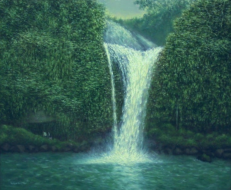 レイ」「竜頭の滝上流」 F10号油彩画 油絵 風景画 原画 レイ