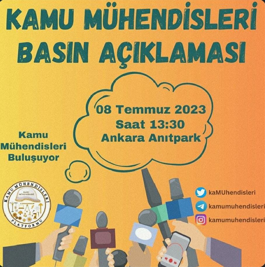 Meslek onurumuz, itibarımız, yok olmakta olan geleceğimiz için 8 temmuzda buluşuyoruz. 👷🏻‍♀️👷🏻

#TorbaYasadaKamuMühendisi 
#KaMUhendisineAdalet