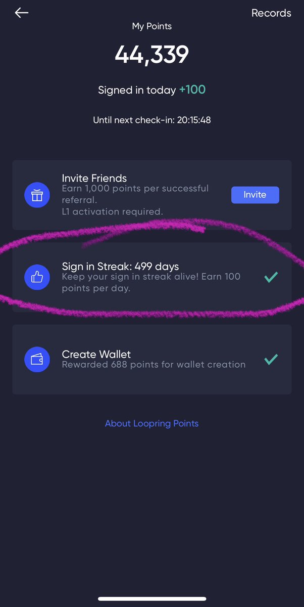 crypstina's tweet photo. Tomorrow makes 500 consecutive days of #loopring wallet check-ins 🥳💙 @loopringorg #l3 #l2 #iloveloop https://t.co/E856OkdXng