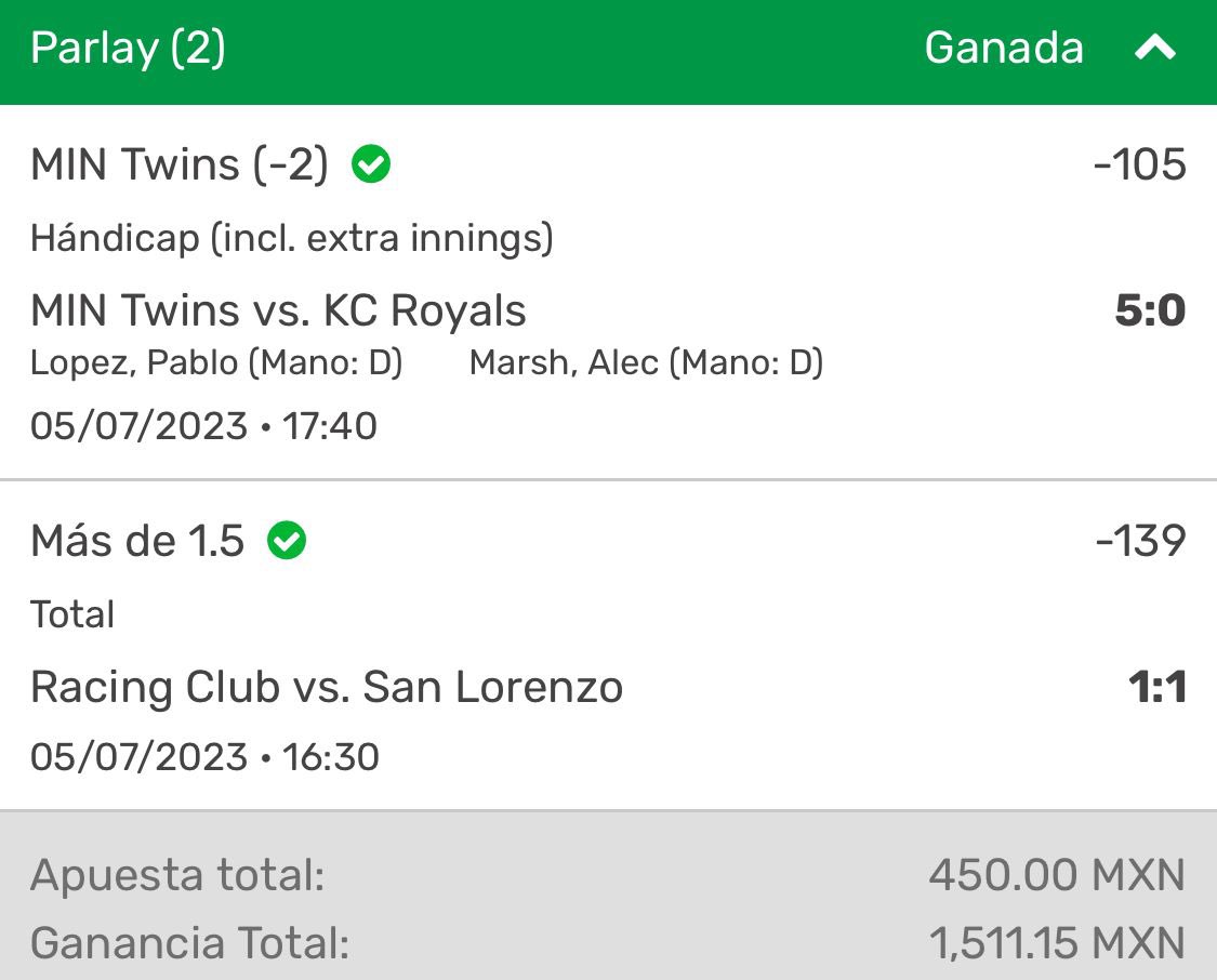 ApuestasRayito's tweet photo. Hoy fue un gran día 🤑✅📈
#diaperfecto #diaverde #rayitopicks #rayitoapuestas #playdoit https://t.co/tgFidbUlKH