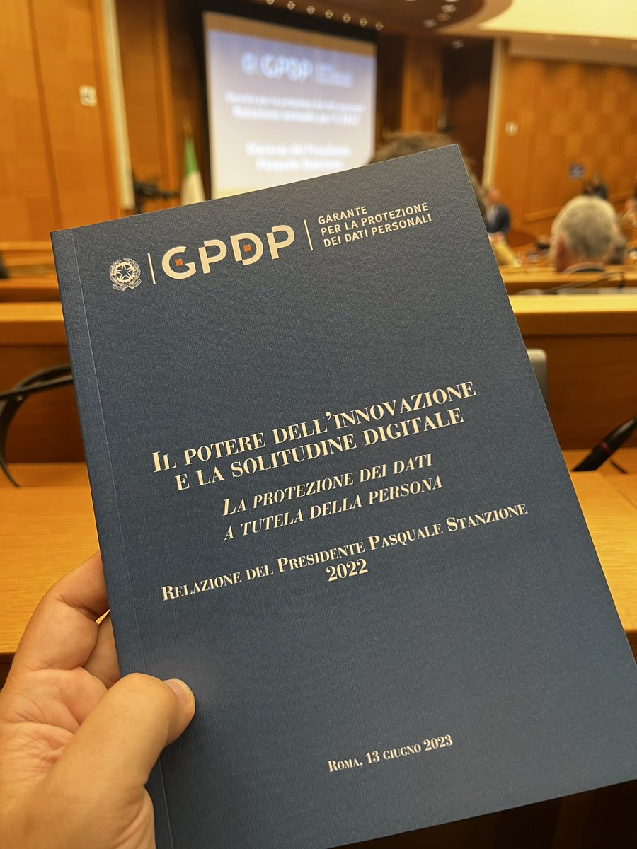Rocco Panetta (@roccopanettait) on Twitter photo Numerosi i riferimenti del Pres. Stanzione ai primi casi su #AI generativa disciplinati in Italia da <a href="/GPDP_IT/">Garante Privacy</a> per primi al mondo. La persona al centro del mondo. La tecnologia deve restare al servizio dell’umanità rispettandola. #etica #diritto #tecnologia #dignita Numerosi i riferimenti del Pres. Stanzione ai primi casi su #AI generativa disciplinati in Italia da <a href="/GPDP_IT/">Garante Privacy</a> per primi al mondo. La persona al centro del mondo. La tecnologia deve restare al servizio dell’umanità rispettandola. #etica #diritto #tecnologia #dignita