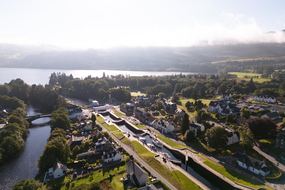 A beautiful birds eye view of the flight of five locks in Fort Augustus where the Caledonian Canal drops down to join Loch Ness.

Can you spot The Lovat in this wonderful picture?