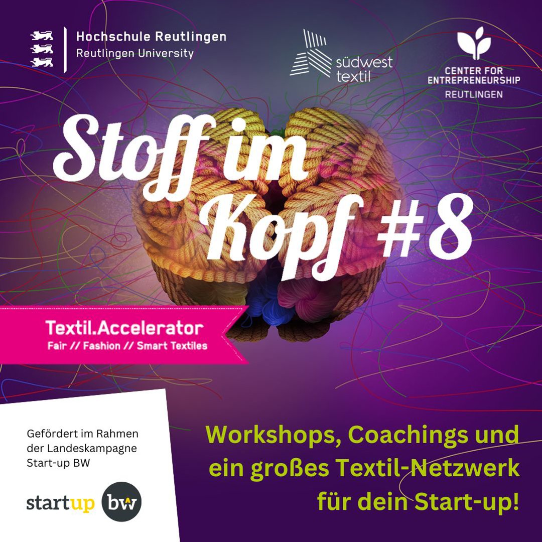 Startup_BW's tweet photo. Der #TextilAccelerator #StoffimKopf der @ReutlingenCE geht in die nächste Runde. Auch in der achten Ausgabe werden wieder innovative Ideen und Lösungen für die #Textilbranche gesucht.

Informieren und bis zum 16.07. bewerben:
https://t.co/qqNwktOGyO https://t.co/wDL9jhOcm4
