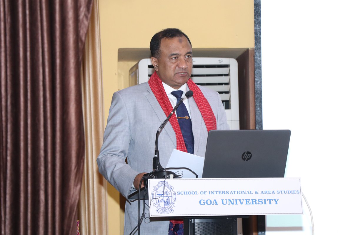 UniGoaIR's tweet photo. Rear Admiral Mohammad Musa, Hon VC of BSMR Maritime University, Dhaka visited @UniGoaIR to deliver a distinguished lecture on India-Bangladesh Maritime Cooperation. Chaired by Hon VC of @GoaUniversity Prof. HB Menon. @DrSJaishankar @MEAIndia @goacm @BDMOFA https://t.co/eDlDaCg6Wj