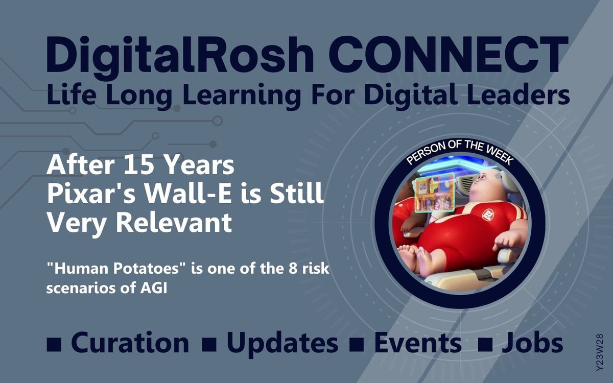 DigitalRoshHome's tweet photo. In #DigitalRosh CONNECT #newsletter this week: Wall-E scenario is one of 8 #AI risks, The dead #Internet theory, what CEOs should know about Generative AI, Hugging Face + Langchain, Events: Hackeriot: Women in Cyber &amp; Q2 #AGI Elephant webinar, &amp; #jobs https://t.co/NJySaw6kD6 https://t.co/Fk2XqLccA1