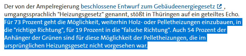 Deutsche: Unseren Wäldern geht es so schlecht, was ist nur mit unseren Wäldern los, jemand muss unsere Wälder retten!

Auch Deutsche: #Pellets? Super nachhaltig, gib mir mehr von dem Zeug! 

#Heizungsgesetz