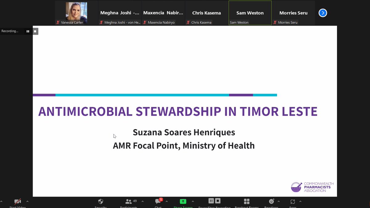 CW_Pharmacists's tweet photo. Suzana Soares Henriques, the #AMR Focal Point at the Ministry of Health in Timor Leste describes their experience of the #AMRSPARC Programme (Phase 1) and the #AntimicrobialStewardship landscape in her country at our closing event this morning
#CPApharm #AntimicrobialResistance https://t.co/1HvKVWpgRn