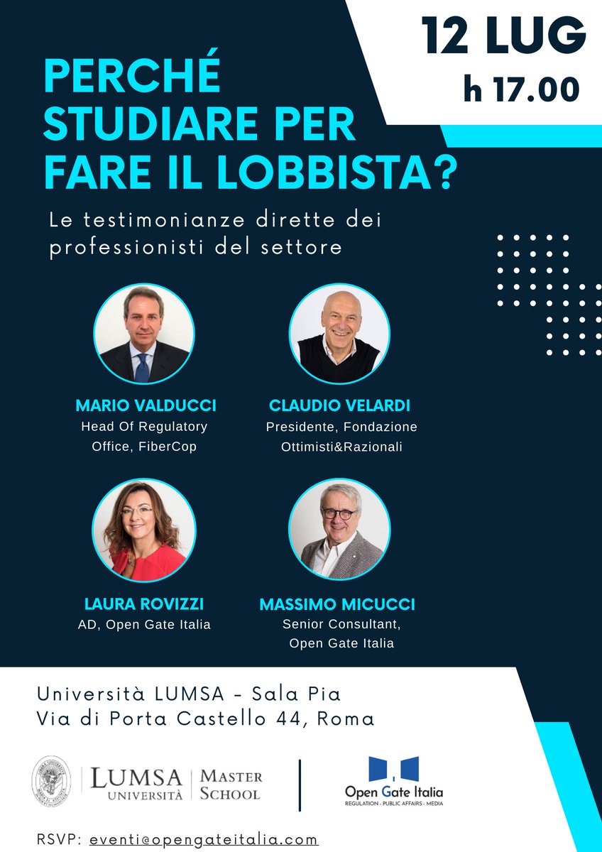 opengateitalia's tweet photo. 🔴 SAVE THE DATE 🔴
“𝗣𝗲𝗿𝗰𝗵𝗲́ 𝘀𝘁𝘂𝗱𝗶𝗮𝗿𝗲 𝗽𝗲𝗿 𝗳𝗮𝗿𝗲 𝗶𝗹 𝗹𝗼𝗯𝗯𝗶𝘀𝘁𝗮?”
Le testimonianze dirette dei professionisti del settore

🗓️Mercoledì 12 luglio, ore 17:00
📍@UniLUMSA - Sala Pia, Via di Porta Castello 44, Roma

👉https://t.co/EQa5gZadd3 https://t.co/e459F50H2x