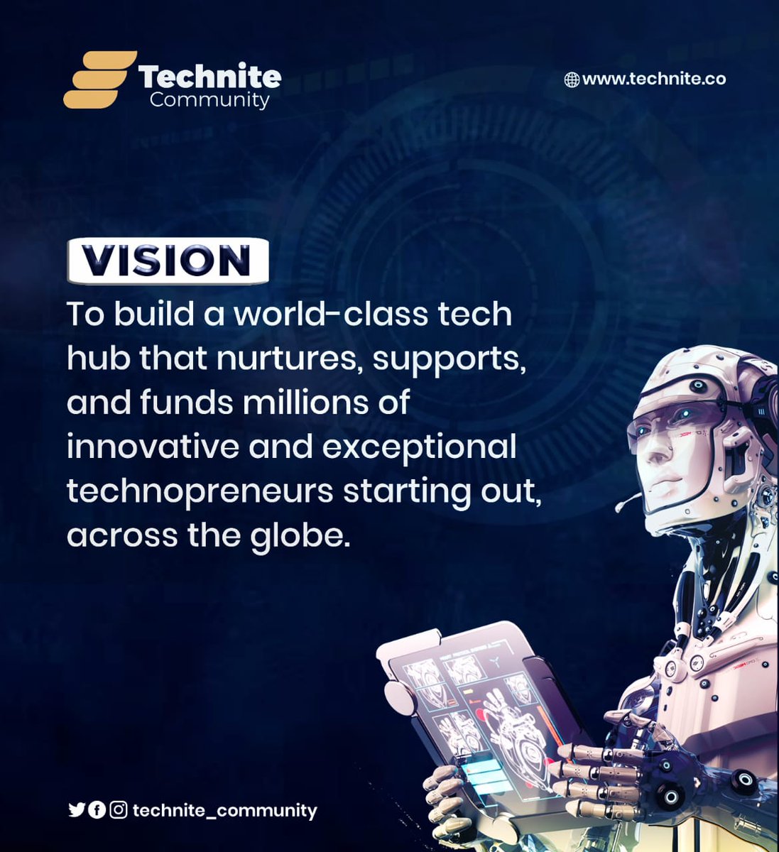 Technite_co's tweet photo. The vision of Technite community
.
.
.
Follow us for more updates
#tech #vision #technite #community #tevhhub #techsartups https://t.co/e6FfVIG0ta