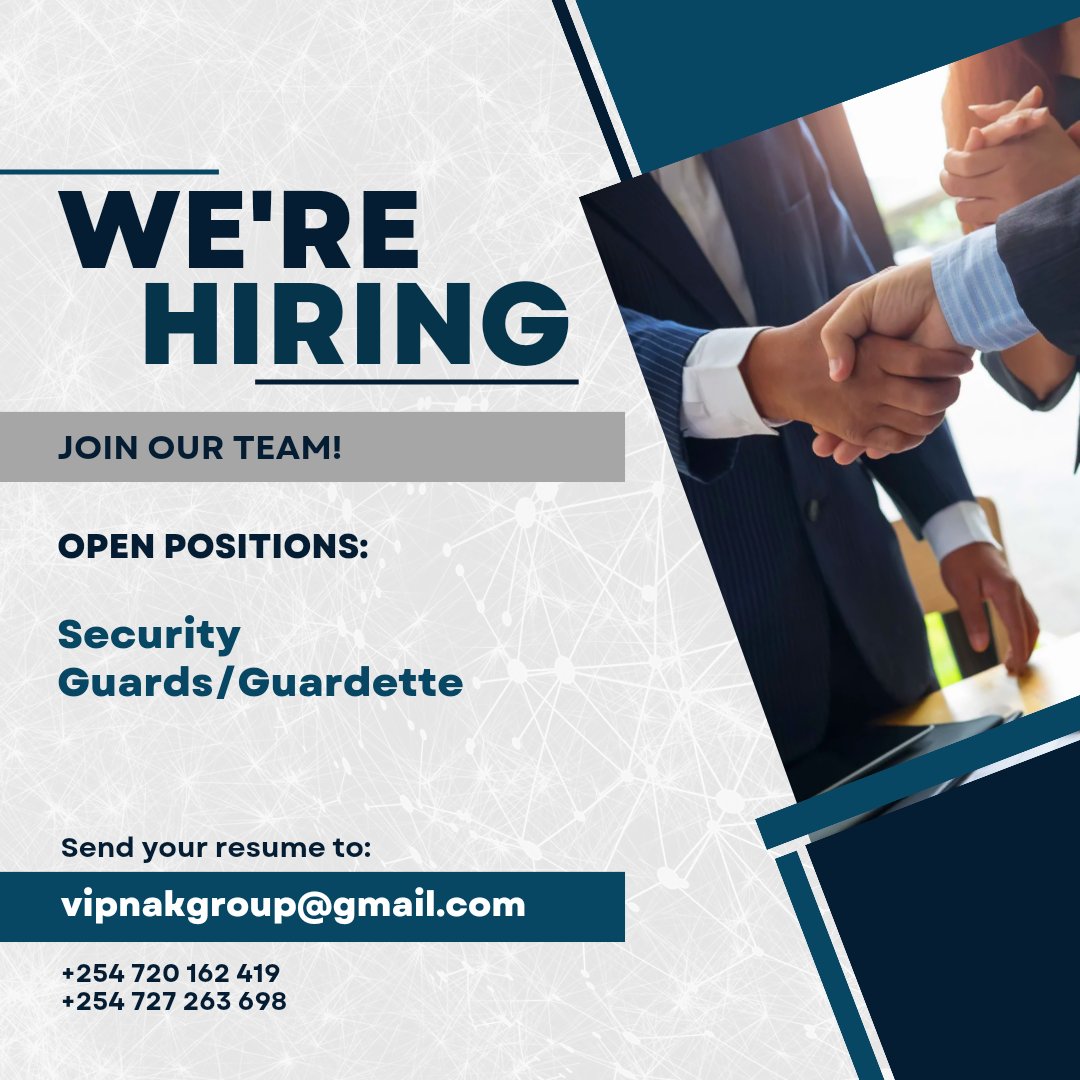naftune1's tweet photo. JOIN THE TEAM....
Are you a guard/guardette within Nakuru in need of a job?
Reach us via our contacts or our offices at K.F.A.
Vipnak Group Limited
#YourSaferPointOfView https://t.co/YMAaasWYIi