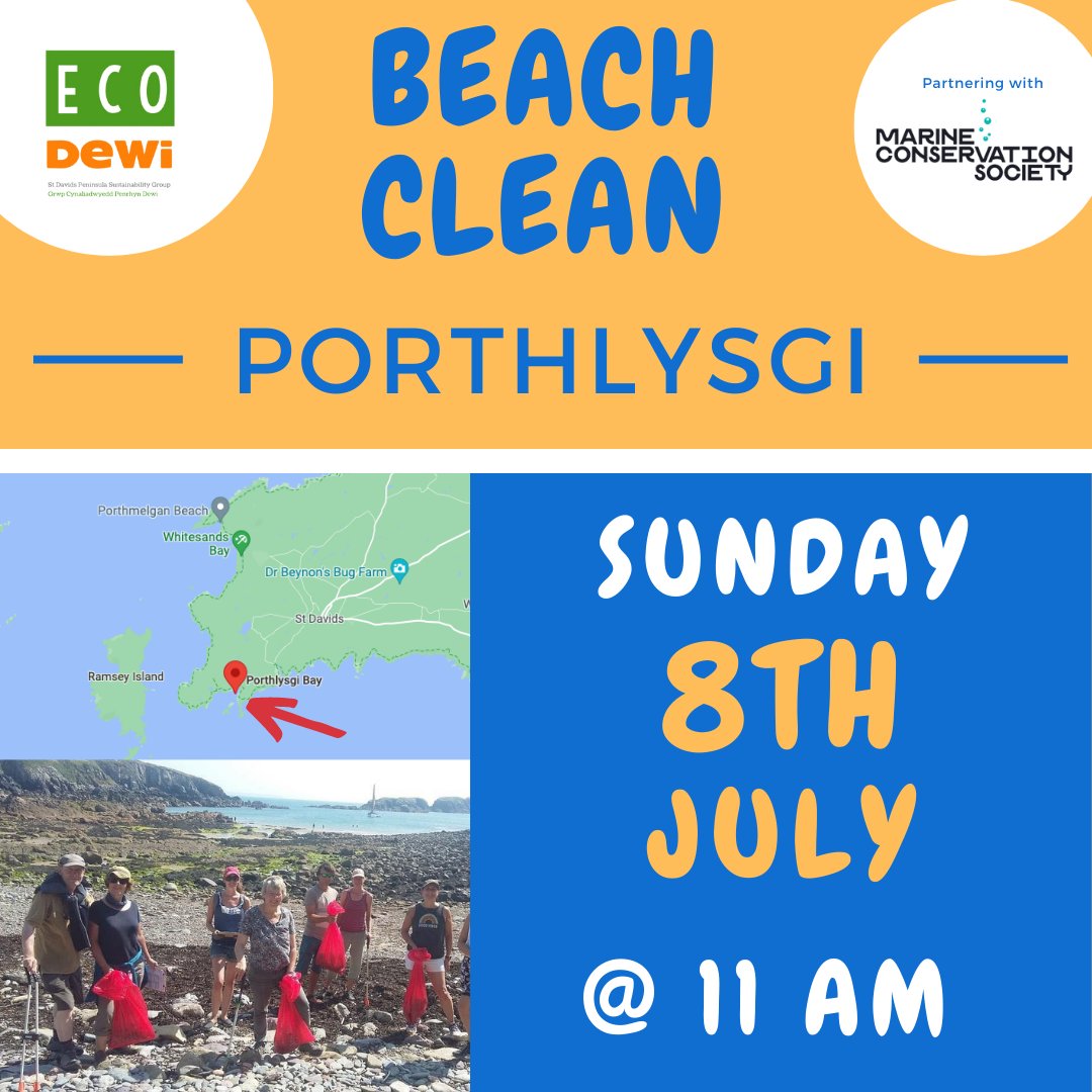 EcoDewiGroup's tweet photo. Our next beach clean is on Saturday 8th July at Porthlysgi Beach as part of our quarterly work with @mcsuk. Meet at the beach for 11am or more info on our FB page. Kit provided, dress for the weather! #beachclean #stdavidspeninsula #stdavids #pembrokeshire #keepwalestidy https://t.co/7mEKVFy955