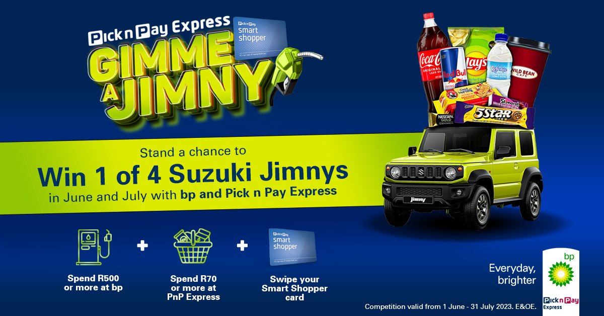 bp_SouthAfrica's tweet photo. Start your engines! It only takes two swipes to stand a chance to win one of four Suzuki Jimneys with your PnP Smart Shopper card between 1 June and 31 July 2023. Available at bp and PnP Express store now!
T&Cs apply
#GimmeAJimney #bpExpress #PnPSmartShopper #EverydayJourneys https://t.co/3BBBUYswBY