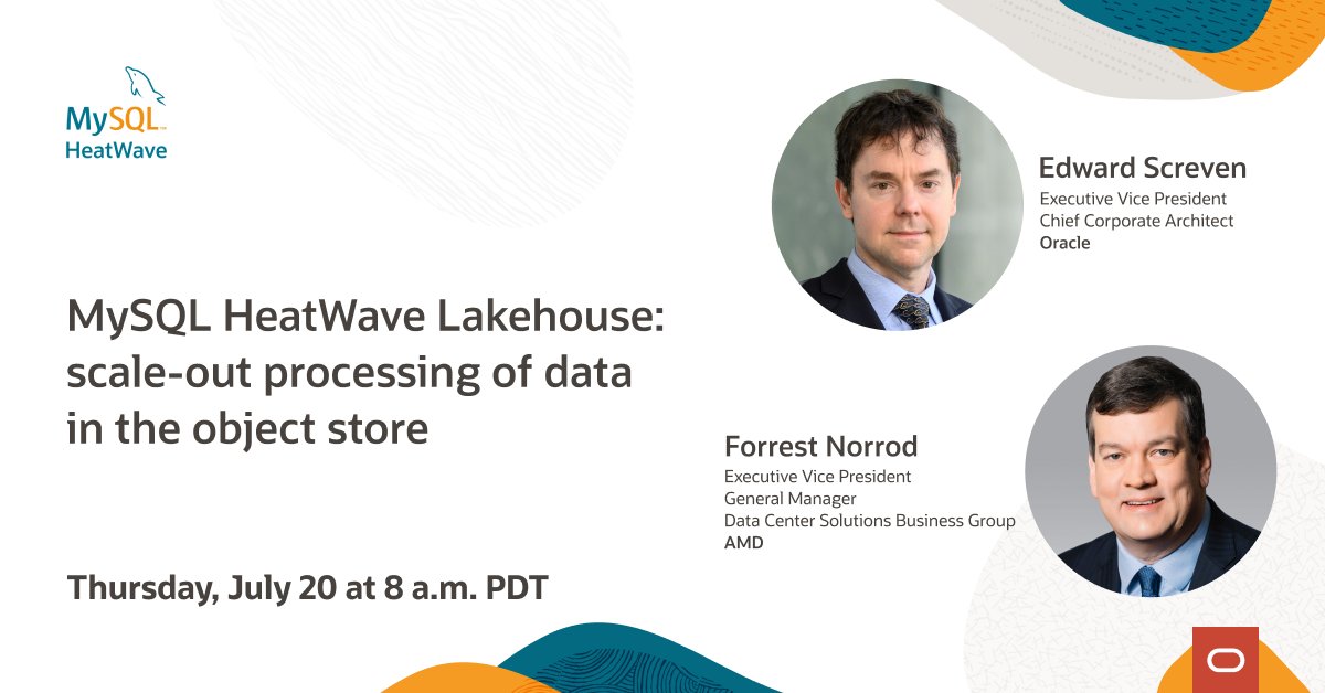 ArashPourhabibi's tweet image. Join us to learn more about what we have been up to recently!
@Oracle's EVP Edward Screven will cover @MySQL HeatWave Lakehouse in this global announcement!
#MySQL #MySQLHeatWave #Oracle #LakeHouse #DataLake #DataAnalytics
