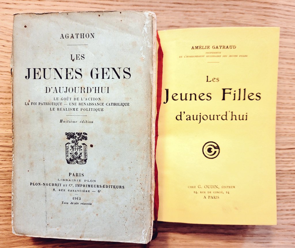 Deux enquêtes qui portent en partie sur la jeunesse lycéenne de Paris à la Belle Époque :

Agathon, 'Les jeunes gens d'aujourd'hui' (1913)
Amélie Gayraud, 'Les jeunes filles d'aujourd'hui' (1914)

#histed #histyouth