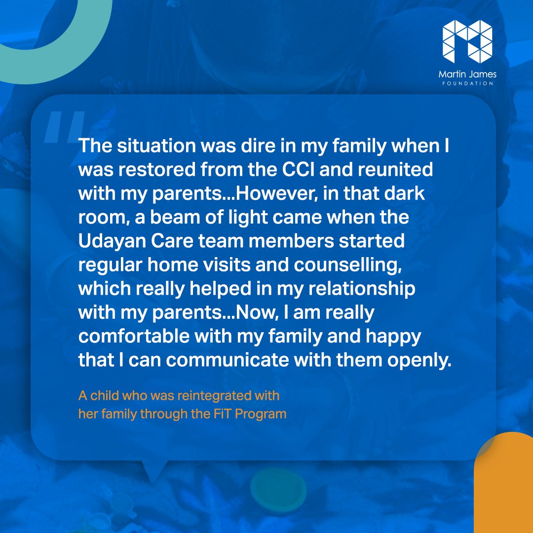 Visit our blog to learn more about the importance of holistic support for children and families during reunification and reintegration.

🔗 tinyurl.com/ReintegrationB…

#MartinJamesFoundation #Reunification #Reintegration #StrengtheningFamilies #UdayanCare #Delhi #India #Quote #Blog