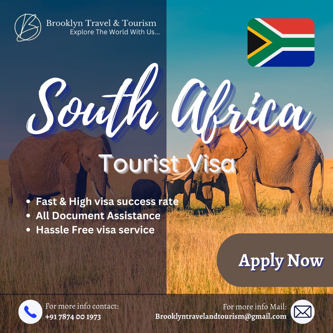 brooklyntourism's tweet photo. "Escape to South Africa's wonders with our hassle-free tourist visa services! Explore wildlife, stunning landscapes, and vibrant culture. #DiscoverSouthAfrica ✈️🌍
#brooklyntravelandtourism" https://t.co/IaLtXBXehd