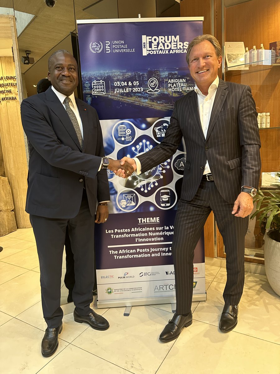 I am honoured as one of the participants of the <a href="/UPU_UN/">Universal Postal Union</a>  Africa Postal Leaders Forum here in Abidjan to share <a href="/BobEcoOfficial/">Bob Eco</a> development plans with leaders of African Posts. <a href="/isaacgnamba/">Isaac GNAMBA-YAO</a> CEO of La Poste Côte d'Ivoire deserves our congratulations on the success of this forum.