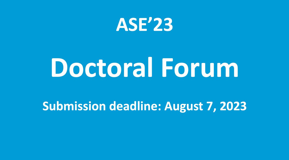 ASE 2024 (@ase_conf) on Twitter photo π£ Calling all #PhD students!
π The #ASE2023 Doctoral Forum is your chance to showcase your #SoftwareEngineering research!
π» Get feedback from senior researchers and foster collaborations.
ποΈ Deadline: August 7, 2023
βΉοΈ conf.researchr.org/track/ase-2023β¦
π ase2023doctoral.hotcrp.com π£ Calling all #PhD students!
π The #ASE2023 Doctoral Forum is your chance to showcase your #SoftwareEngineering research!
π» Get feedback from senior researchers and foster collaborations.
ποΈ Deadline: August 7, 2023
βΉοΈ conf.researchr.org/track/ase-2023β¦
π ase2023doctoral.hotcrp.com