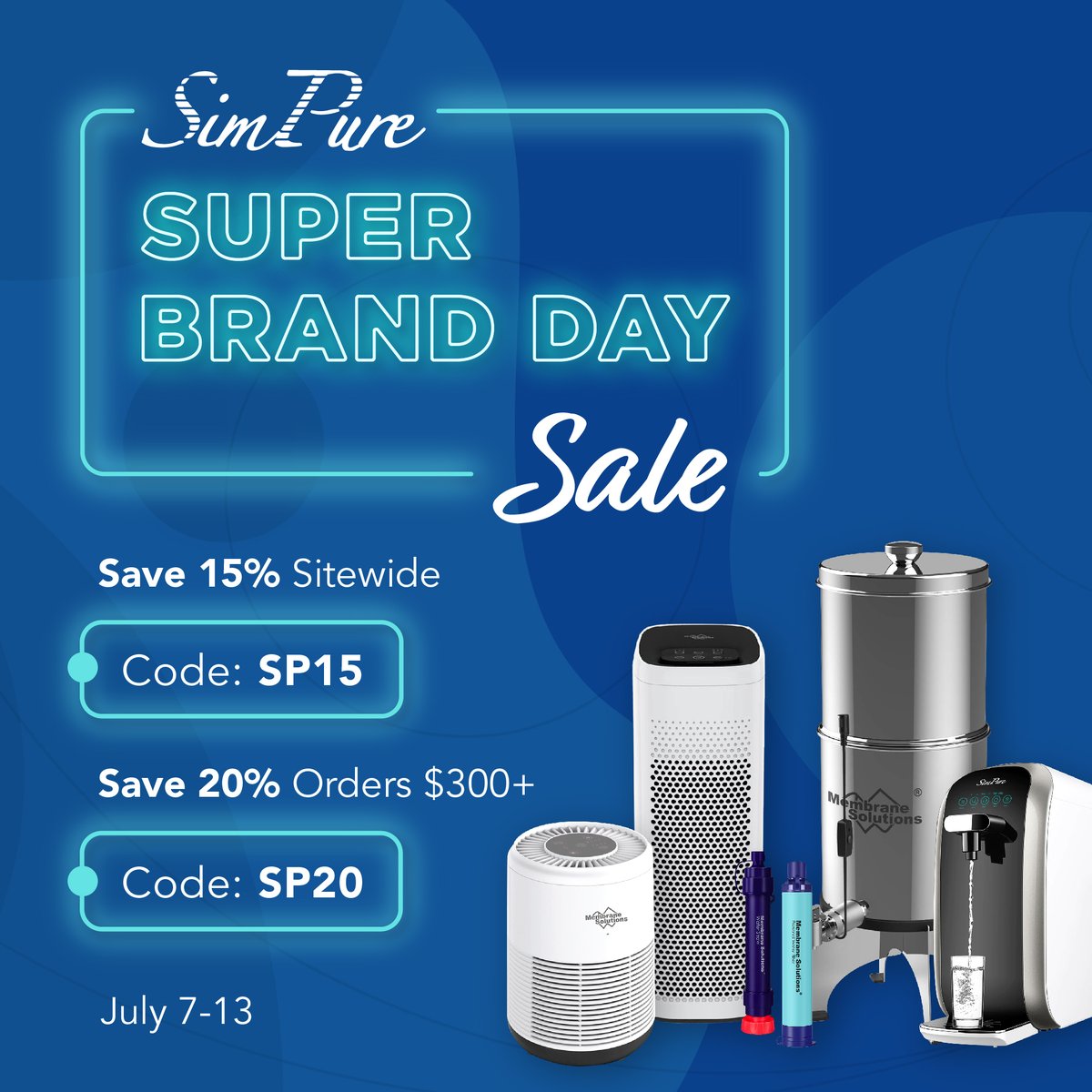 SimPure2's tweet photo. Our #SimPure Super #BrandDay celebration begins tomorrow with an amazing #sale! 🎉 Get a 15% #discount on all products using the code SP15 from July 7 to 13 & enjoy 20% OFF on orders worth $300+ with the #promocode SP20. Shop & save big at https://t.co/5TYkVKPLiO
#simpurelife https://t.co/DoezLaqcYf