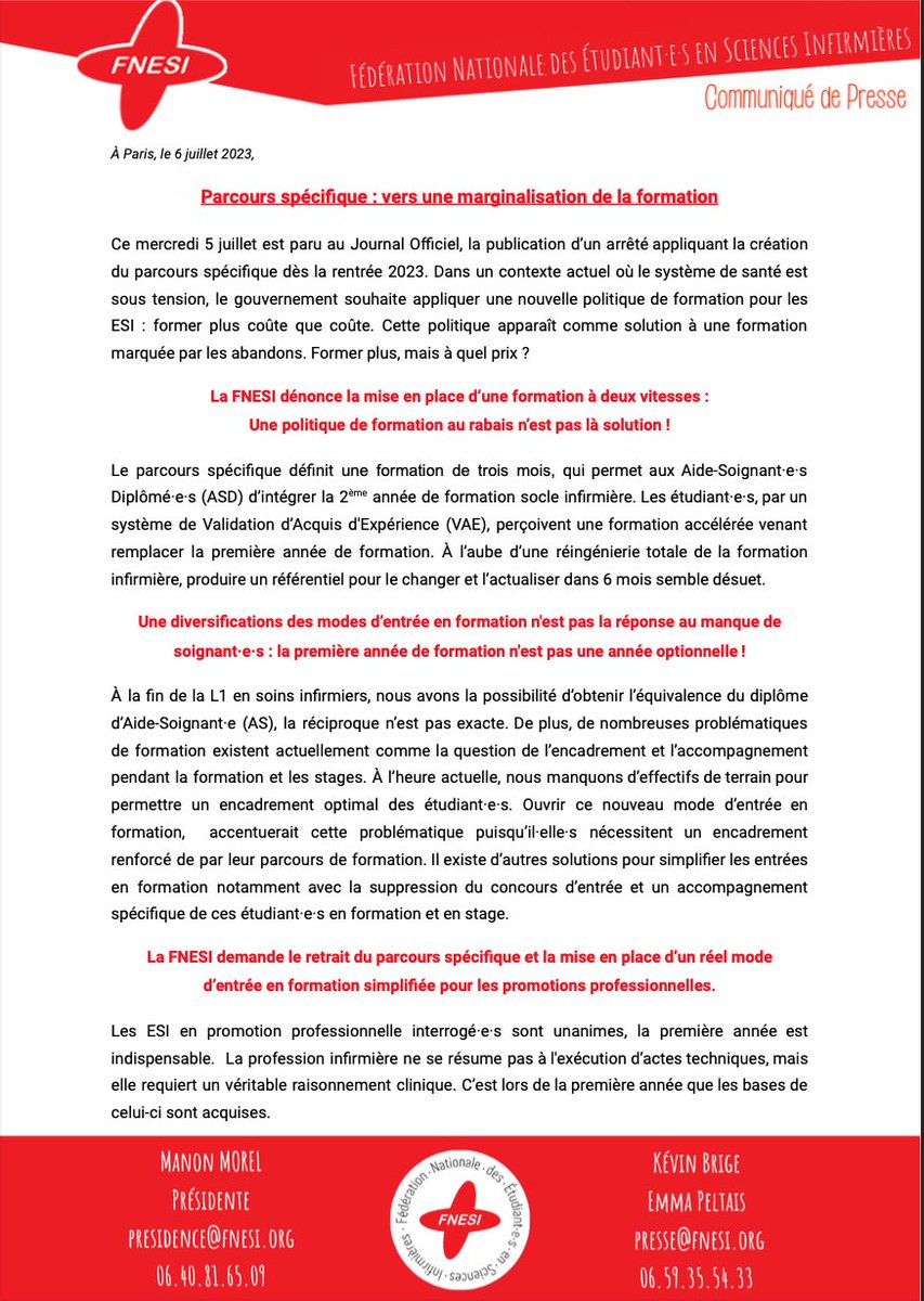 #FORMATION I Par la VAE, les ESI auront une formation accélérée venant remplacer la première année de formation. Une diversifications des modes d’entrée en formation n'est pas la réponse au manque de soignants : la L1 n'est pas une année optionnelle !

#FormationEnDanger !