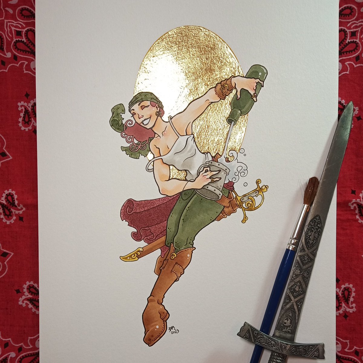 Yet another drunken pirate #drunkenpirate #drunkensailor #pirateart #pirategirl #piratelady #piratepinup #artwork #copic #goldleaf #northnorfolk #northnorfolkcoast #northnorfolkartist