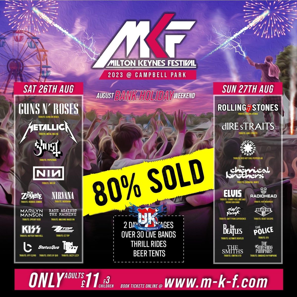80% Now Sold don't miss out ! Join us this August Bank Holiday Campbell Park Milton Keynes
Tickets: bit.ly/TLMKF22
✅ Adult tickets: ONLY £11
✅ Children's tickets: JUST £3
get ready for an unforgettable August Bank Holiday at MKF Festival! 🎶🎉 #MKFFestival