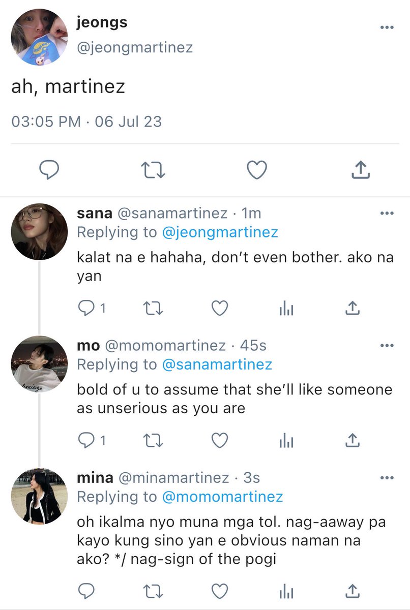 loving, martinez. 🫶
— a #minayeon, #2yeon, #namo &amp; #sanayeon au 

(n.) wherein nayeon jokingly submitted an entry of confession to a certain martinez student in their university’s freedom wall. 

chaos begins to surface when the famous martinez siblings found out about it.