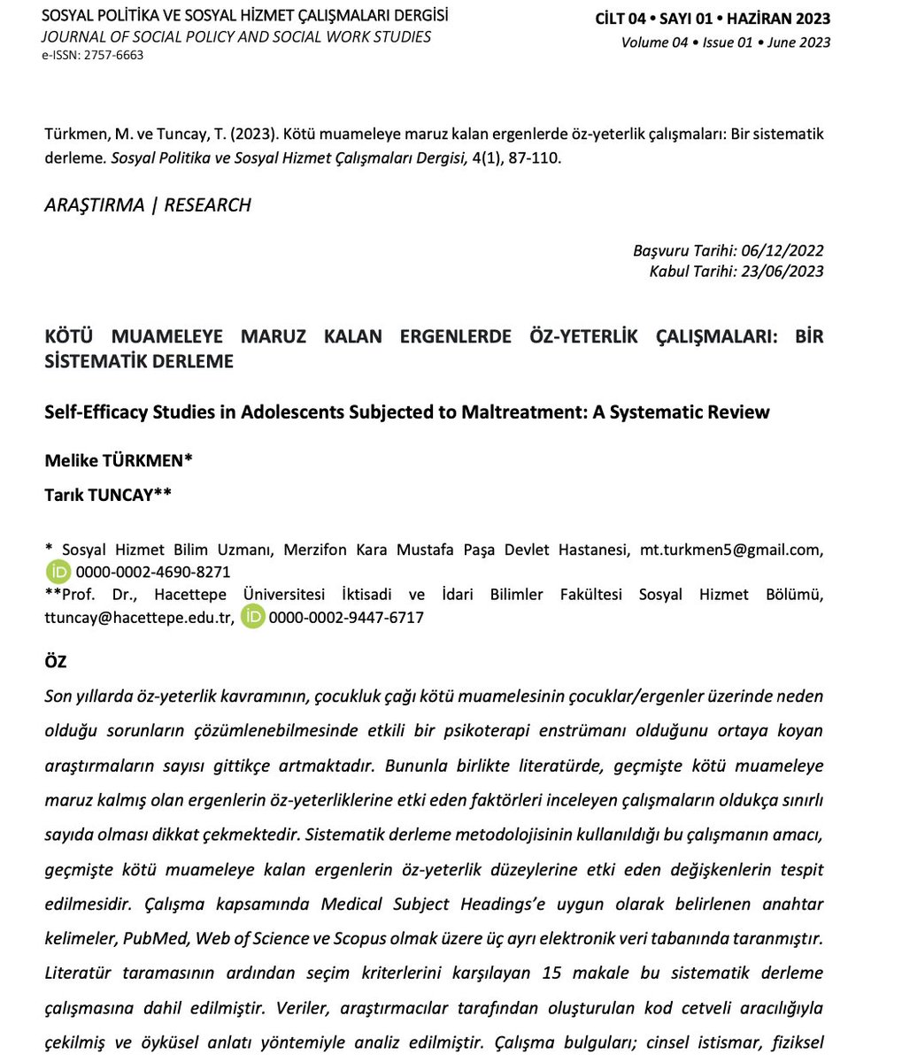 Çocuklukta istismara maruz kalmış olan ergenleri güçlendirmede öz-yeterlik öne çıkıyor. Literatürde hala çok sayıda eksiklik var. Bu boşluğu doldurmayı amaçlayan bir araştırma yaptık ve bulgularımızı "sosyal politika ve sosyal hizmet çalışmaları" dergisinde yayınladık.