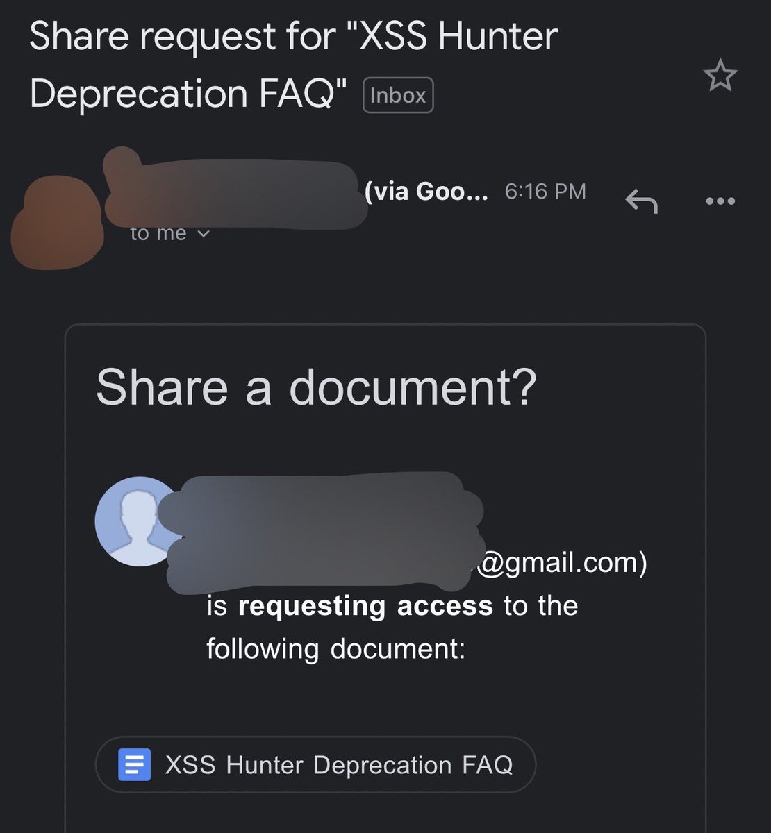 To the people requesting Edit access to the XSS Hunter FAQ to screw with it: that's hilarious, but no.