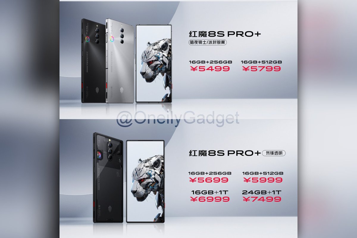 OneilyGadget's tweet image. REDMAGIC 8S Pro Series starting at ¥3999 launched in China.
- Snapdragon 8 Gen 2, Red Core R2
- 5000mAh/6000mAh battery, 165W/80W charge
- 50MP triple rear camera
- 16MP under-display front
- DTS stereo speakers
- REDMAGIC OS 8.0

#REDMAGIC #REDMAGIC8SPro #REDMAGIC8SProPlus
