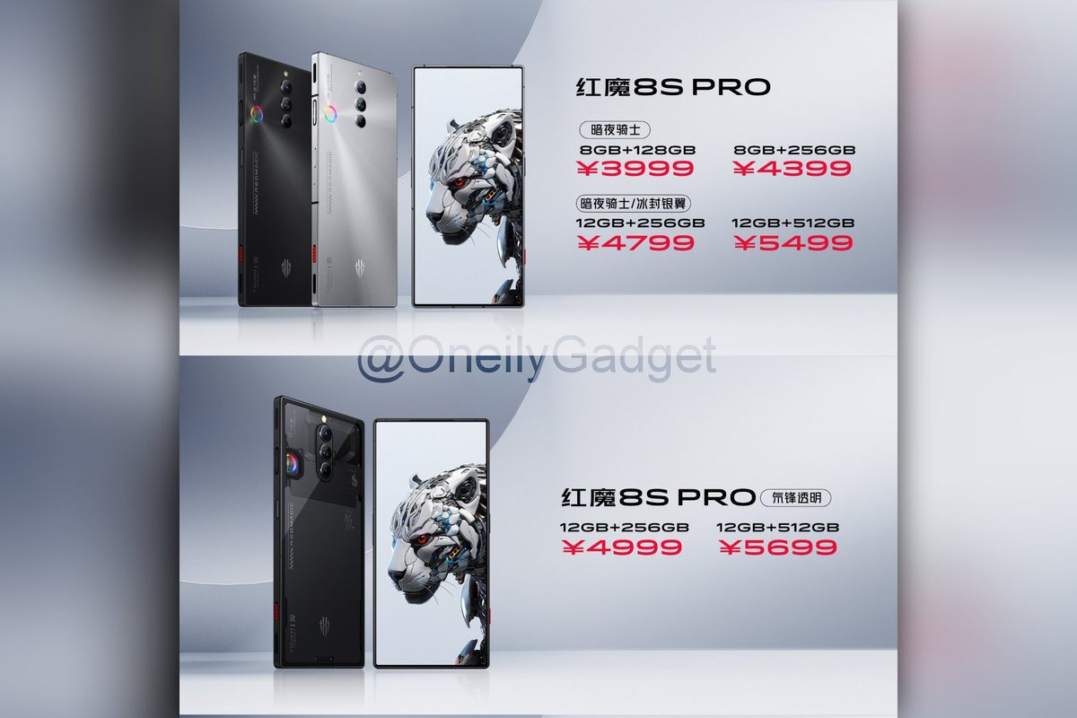 OneilyGadget's tweet image. REDMAGIC 8S Pro Series starting at ¥3999 launched in China.
- Snapdragon 8 Gen 2, Red Core R2
- 5000mAh/6000mAh battery, 165W/80W charge
- 50MP triple rear camera
- 16MP under-display front
- DTS stereo speakers
- REDMAGIC OS 8.0

#REDMAGIC #REDMAGIC8SPro #REDMAGIC8SProPlus