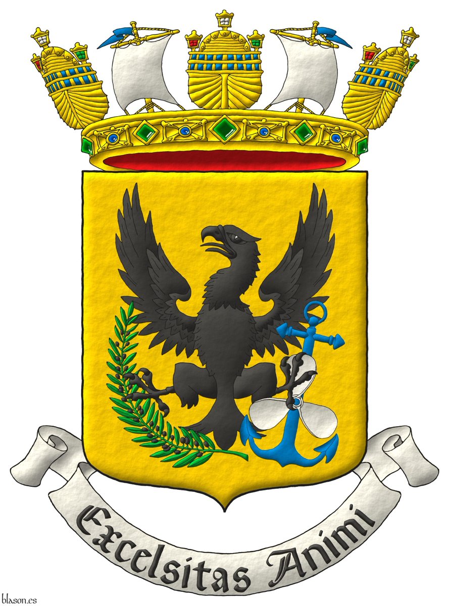 ntoniosalmeron's tweet photo. Coat of arms for Salvatore Olivari de la Moneda designed by him and emblazoned by me. #Eagle #Displayed #Gransping #Dexter #Talon #Olive #Branch #Fructed #Sinister #Propeller #Debruised #Anchor #Naval crown #Motto #Scroll https://t.co/TvZrPZtZ2H