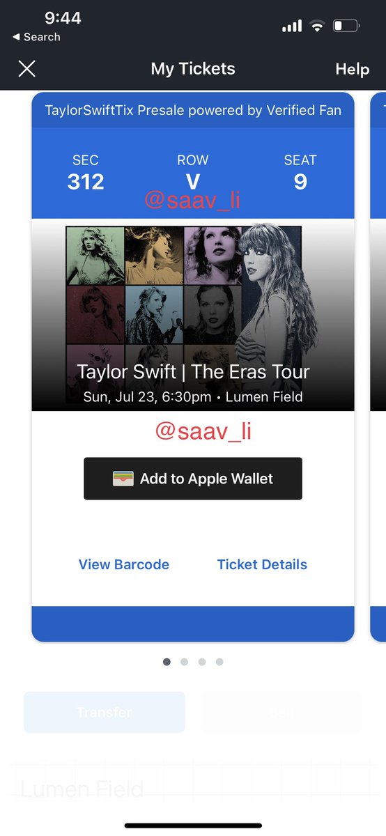 saav_li's tweet photo. Looking to trade eras tour tickets for Seattle Lumen Field

I have 2 tix for 7/23 and want similar seats for 7/22 

sec 312 row V

Willing to add money for better seats

#taylorswift #TaylorSwiftTix #ErasTour https://t.co/Jie1cUlUBx