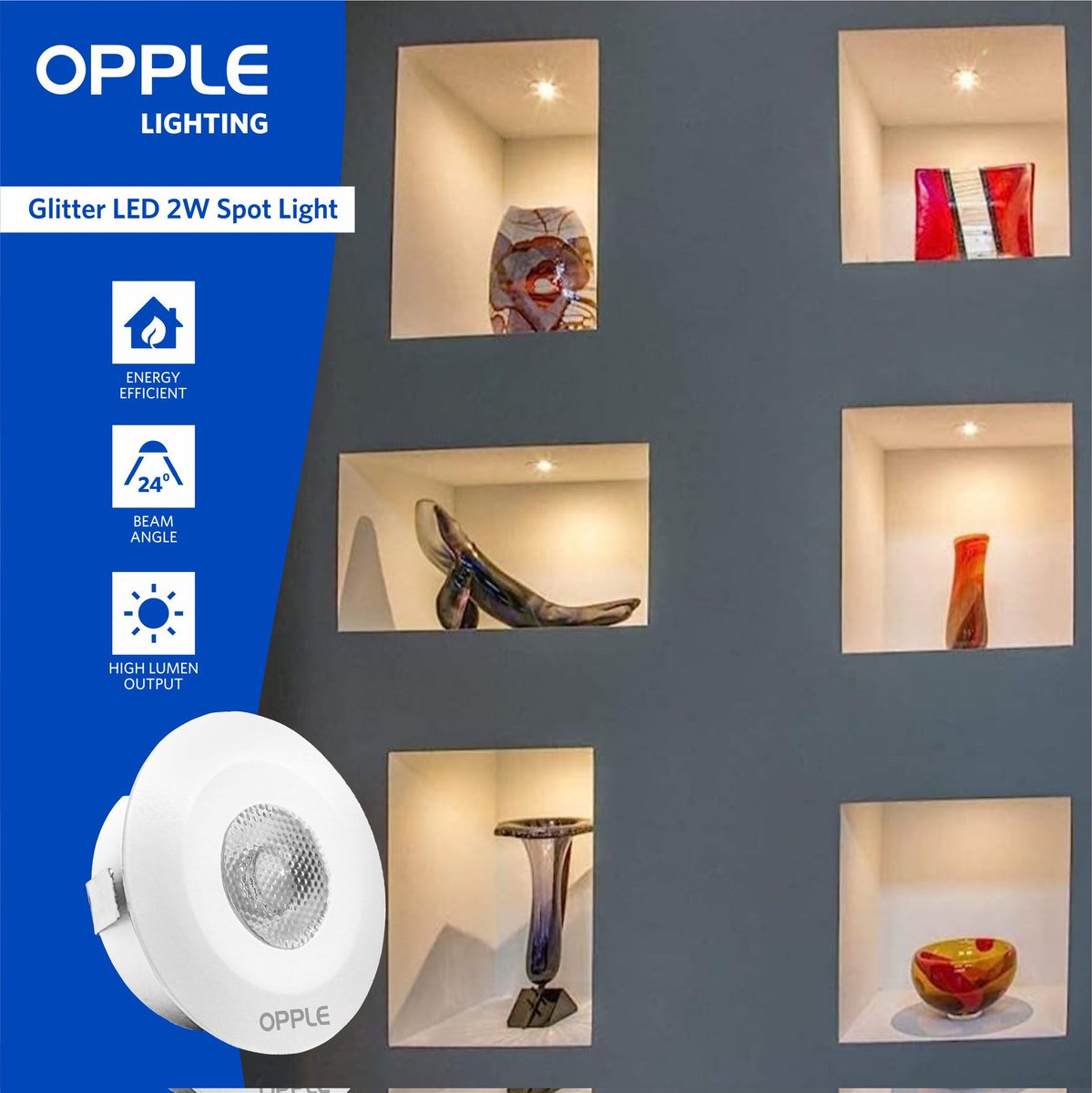 Oppleindia's tweet photo. Make every light count with Opple's Glitter 2w spot! ✨✨✨ Our energy-efficient lights are perfect for highlighting your favorite nooks and corners. 

Visit -https://t.co/4A1bEuUrN6

#OppleIndia #Glitter2wSpot #EnergyEfficient #SpotLights #HomeLighting #LightUpYourSpace https://t.co/w365sbKWdZ