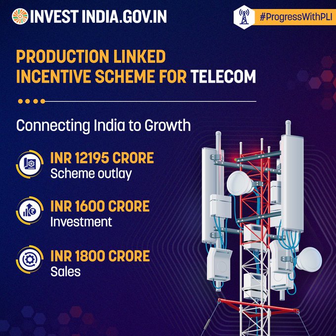 investindia's tweet photo. To amplify the domestic industry in #NewIndia, GoI allocated INR 1000 Crore for the MSME category under the #PLIscheme for telecom &amp; networking products.

Know more: https://t.co/SgKhnmAlmK

#TelecomSector #AatmanirbharBharat #MakeInIndiaWithPLI #ProgressWithPLI @makeinindia https://t.co/KJzKyolUms