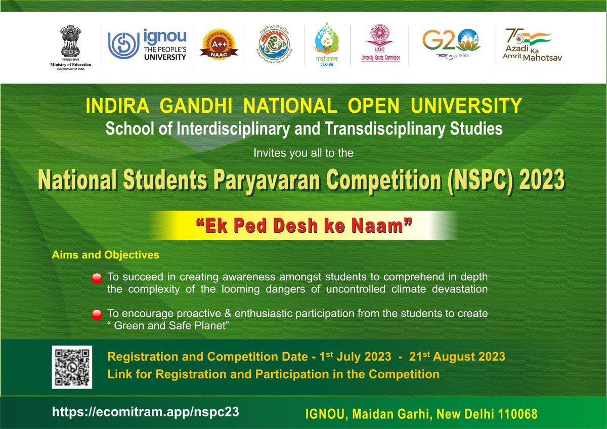 Participation in the National Students Paryavaran Competition (NSPC) scheduled from 1st July 2023 to 21st Aug 2023https://ecomitram.app/nspc23