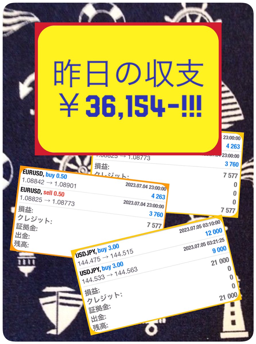 916317S63892's tweet photo. 昨日の収支

ユロドル月利20％設定：￥7,577-
ユロドル月利50％設定：￥7,577-
ドル円：￥21,000-

合計：￥36,154-

でした。

今日は朝昼と指標停止で、深夜はエントリー予定です。

https://t.co/N9BJjExUj3

#AD https://t.co/tw4KBzqyqL