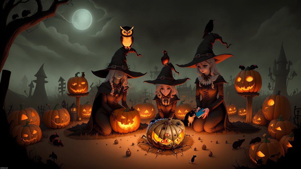 bambelbar's tweet photo. Three Witches

Life where death does reign
Three witches play with quaint spells
Curious intents

#witch #spell #graveyard #rats #pumpkin #spider #pointyhat #moon #night #dark #art #dailyart #haiku #Halloween #halloween2023 #earlyyeahIknow https://t.co/JI8OyRxe1b