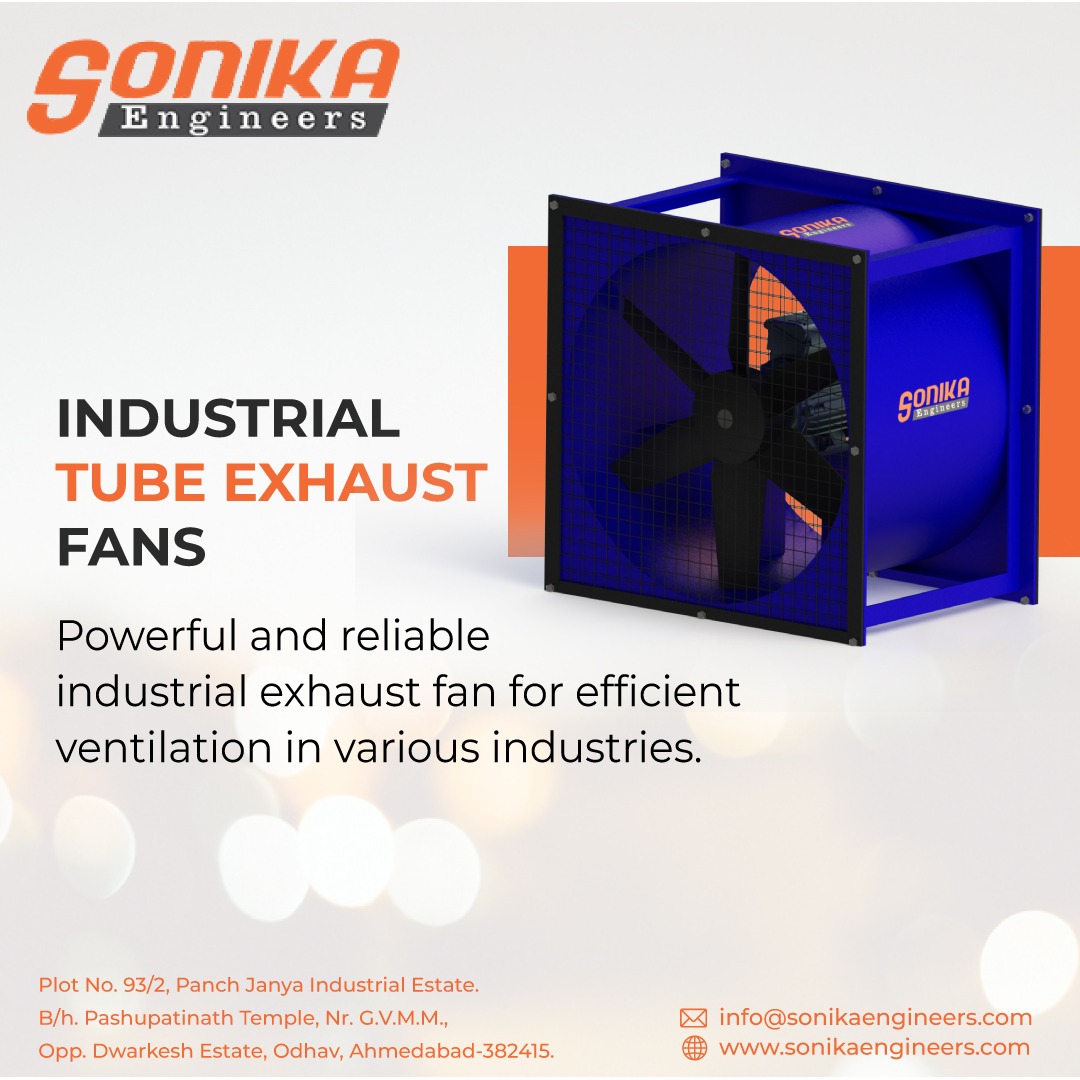 Powerful and reliable industrial exhaust fans for efficient ventilation in any industry. Breathe easy with our top-notch solutions.

#SonikaEngineers #industrialtubeexhaustfans #IndustialFans #efficientventilation #EngineeringSolutions #AirFlowManagement #manufacturer #ahmedabad