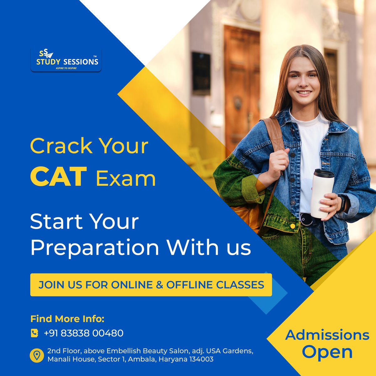 StudySessionsIN's tweet photo. Ready to crack the CAT? Look no further! 🚀 Join our expert-guided CAT preparation program, available both online and offline! 🎯🎓

📍Address: 2nd Floor, above Embellish Beauty Salon, adjoining USA Gardens, Ambala, Haryana 134003

#CrackTheCAT #CATPreparation #OnlineClasses https://t.co/4QVMfnyW1m