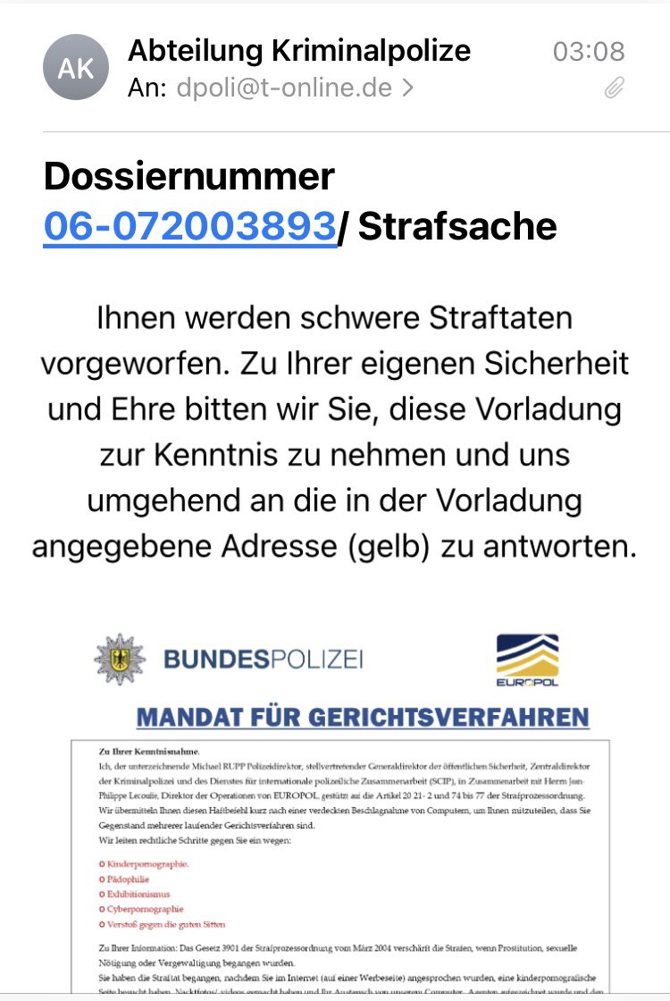 BerlinGross's tweet image. Neueste #Trojaner Masche.
Bisher hatte ich nur eine Bank, einen Provider, „sie haben gewonnen“, ….

Heute die „Kriminalpolize“ 🤪