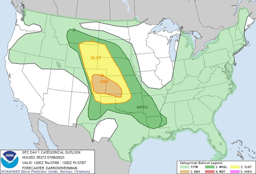 12:39am CDT #SPC Day1 Outlook Enhanced Risk: across portions of the ...