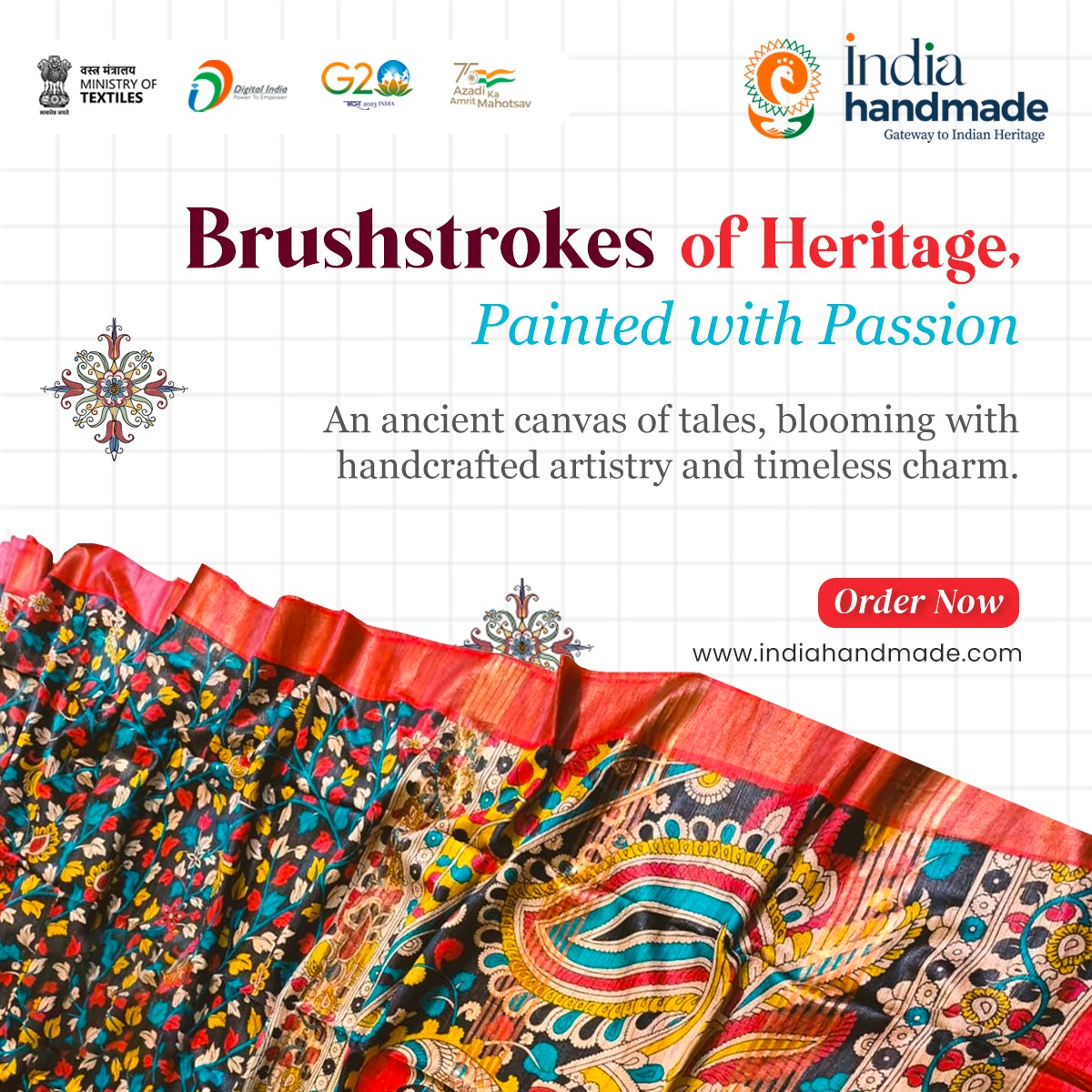 Indiahandmade_'s tweet photo. Explore #Kalamkari, where art meets tradition!

Skilled #artisans use a special pen called "#kalam" to create intricate designs on #myrobalan-treated cloth.

Kalamkari also carries a deep message of #Sustainability and #EcoConsciousness.

@TexMinIndia @_DigitalIndia @NIFT_HO https://t.co/3igSPvb0yI