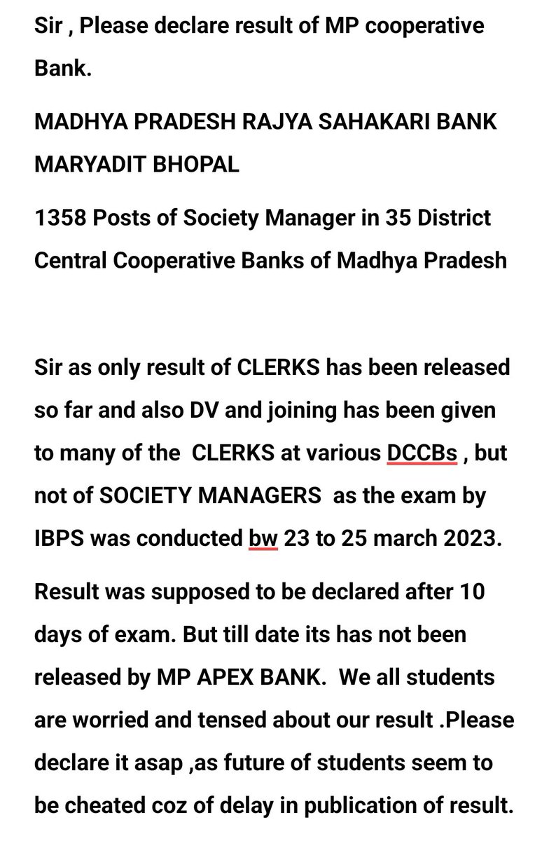 SkipperMalviya's tweet photo. @cooperativedept @ChouhanShivraj #declare_mp_apexbank_societymanager_result

@ChouhanShivraj @CMMadhyaPradesh @cooperativedept @DainikBhaskar @drnarottammisra @INCMP @JagranNews @MinOfCooperatn @PMOIndia @INCMP @AmitShah @bhadoriabjp Please DECLARE THE RESULT of MP COOPERATIVE BANK society manager exam by IBPS. https://t.co/Jr6IVuJPpj