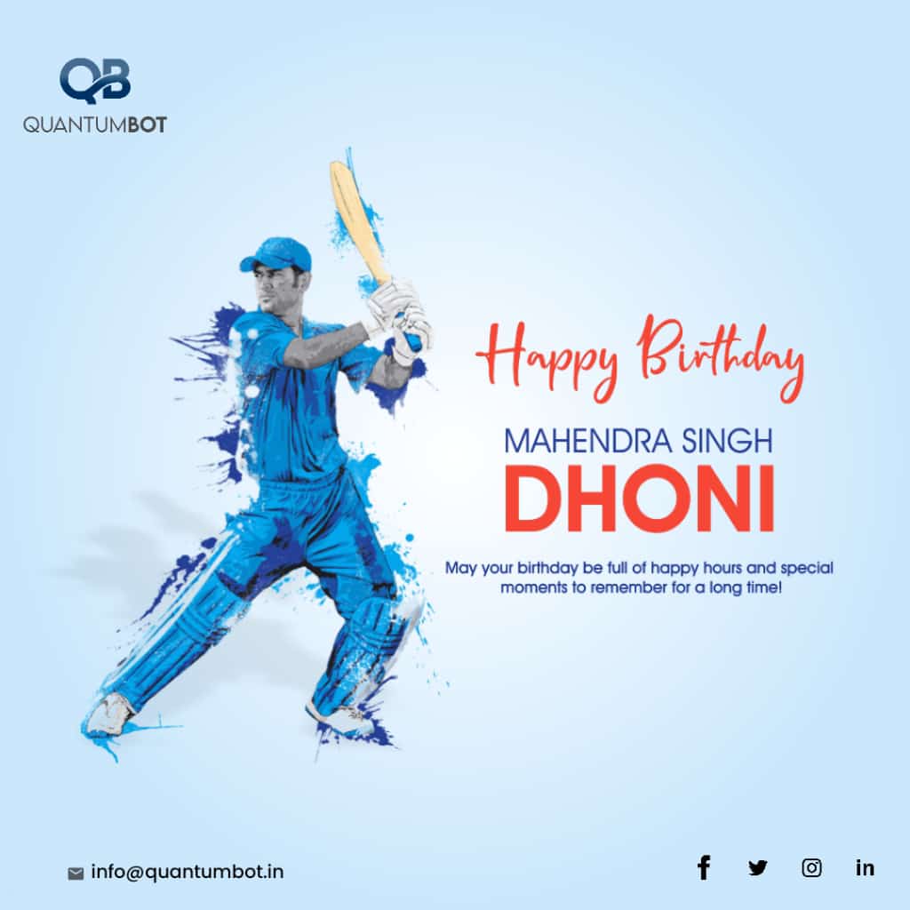 quantumbot11's tweet photo. 🎉 Happy Birthday Dhoni! 🎂🎉 Wishing the legendary cricketer and former captain of the Indian cricket team, @msdhoni, a very happy birthday! 🏏🎉 May your special day be filled with joy, success, and lots of sixes! 🥳🎉 #HappyBirthdayDhoni #Legend #CaptainCool #quantumbot https://t.co/yoaA3MViHG