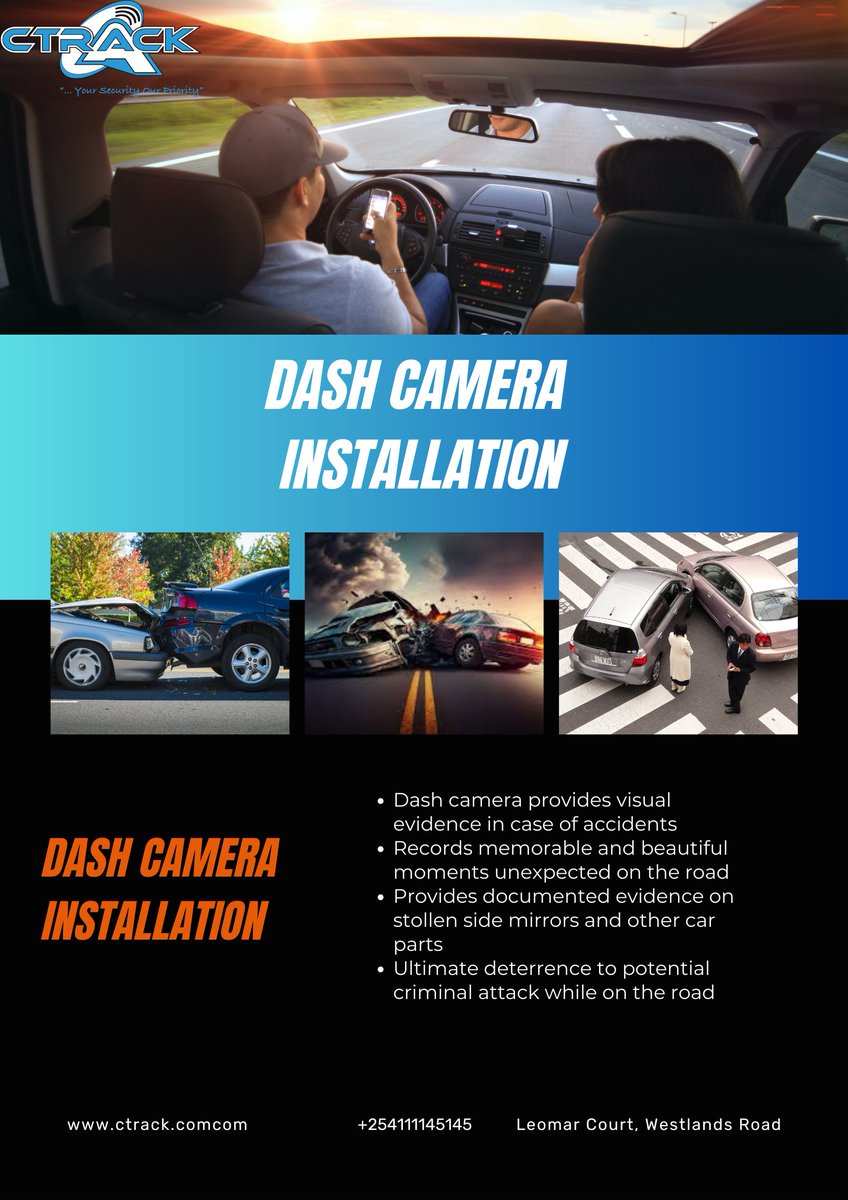 CTrackKenya's tweet photo. Document your driving and record anything that happens on the road. Provide evidence on road accidents. This protects you against fraudulent insurance claims, deters theft and can lower your car insurance premium.
#safetyotheroad
#EnjoyTheMoment https://t.co/zCuBgAcnSY