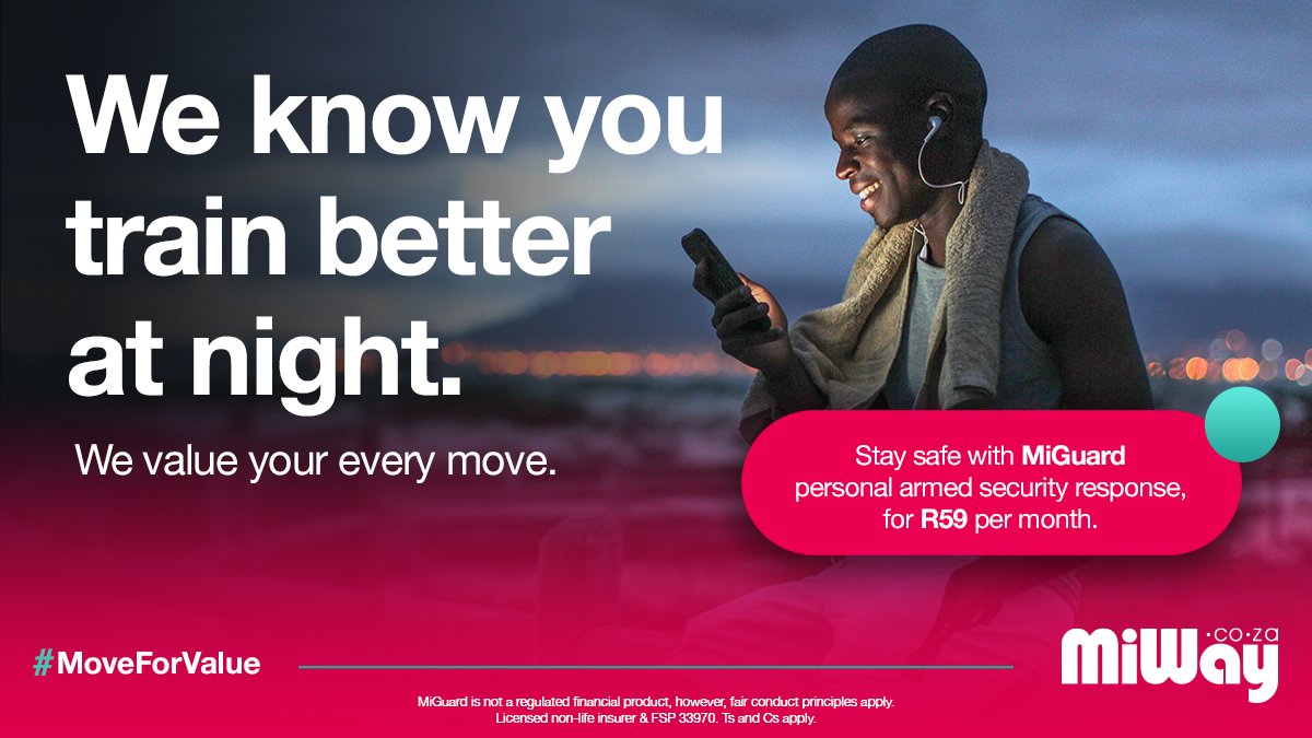 miwayinsurance's tweet image. Summer bodies are made in winter and we support your dedication to put in the work ke sana! Stay safe while you get that workout in during those late nights with the MiGuard personal armed security response for only R59 per month: bit.ly/3CS2Fob
#MoveForValue