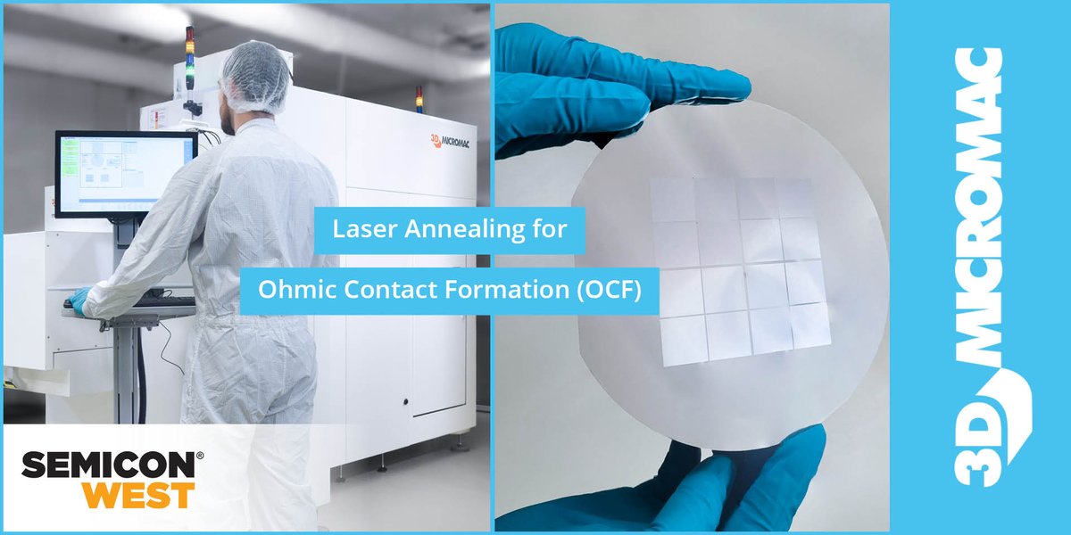 3DMicromacAG's tweet photo. ✨Meet @3DMicromacAG at the #SEMICONWest 2023 from July 11-13 in San Francisco, CA. Explore our #laserannealing technology for Ohmic Contact Formation #OCF and its laser system #microPRO XS OCF. We invite you to visit our experts at 📍booth no.1064 to get some facts and insights. https://t.co/sPUvGoDIcg